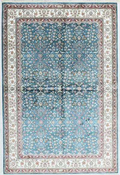 Blue Signed Silk Rug #1127 • 4′0″ x 6′0″ • 100% Silk