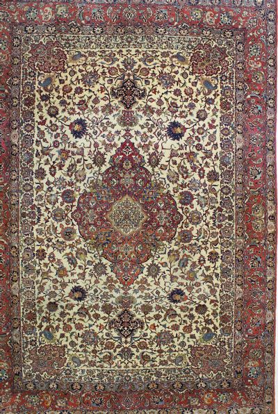 Ivory Isfahan Rug #402 • 10′11″ x 15′7″ • Wool on Cotton