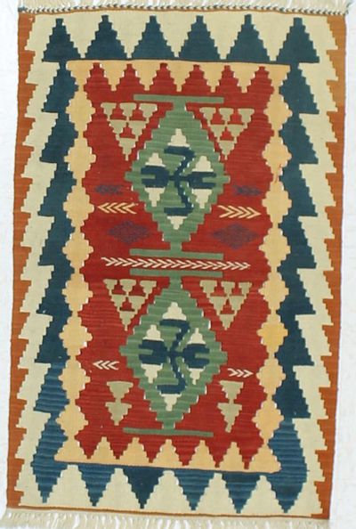 Red Kilim Rug #853 • 2′6″ x 3′11″ • 100% Wool