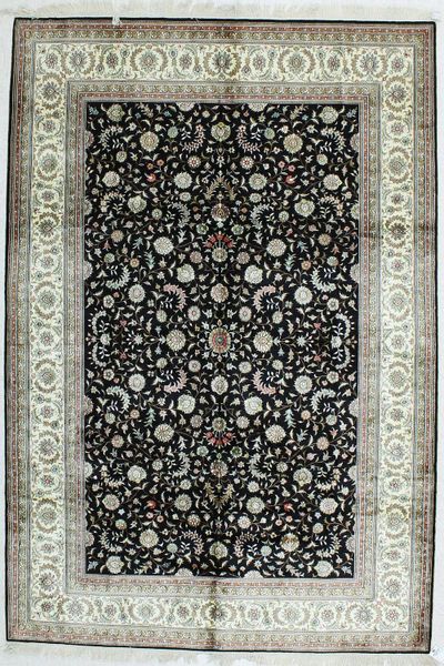 Black Signed Silk Rug #495 • 6′0″ x 9′0″ • 100% Silk