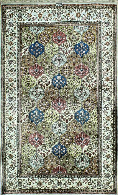 Multicolor Signed Silk Rug #1123 • 3′1″ x 5′1″ • 100% Silk