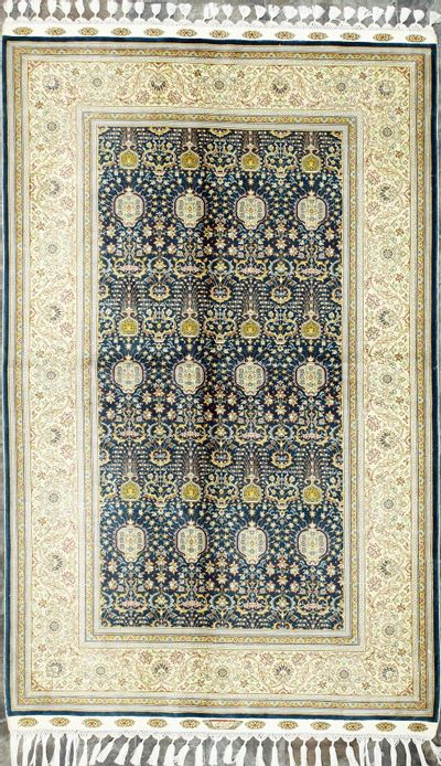 Light Blue Cezaevi Rug #8641 • 4′0″ x 6′5″ • 100% Silk