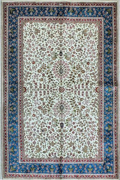 White Signed Silk Rug #1125 • 4′0″ x 6′3″ • 100% Silk