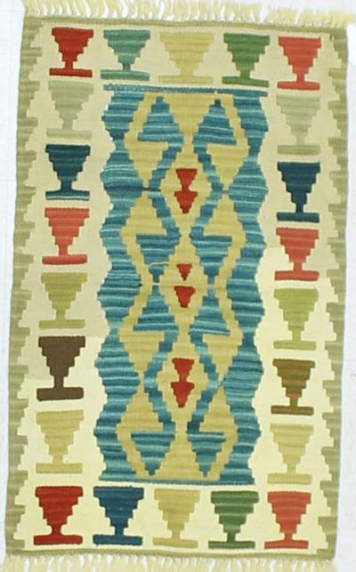 Blue Kilim Rug #863 • 2′0″ x 3′2″ • 100% Wool