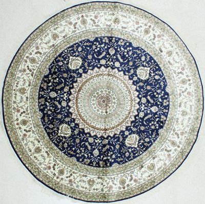 Dark Blue Spon Rug #1162 • 8′0″ x 8′0″ • Silk on Cotton