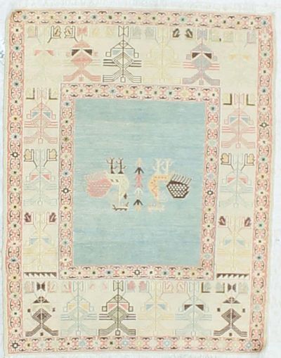 Light Blue Sumak Rug #851 • 2′5″ x 3′1″ • Silk on Cotton