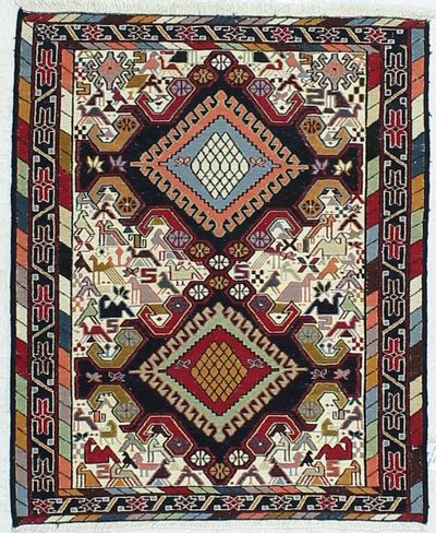 Multicolor Kilim Rug #430 • 2′9″ x 3′4″ • 100% Wool
