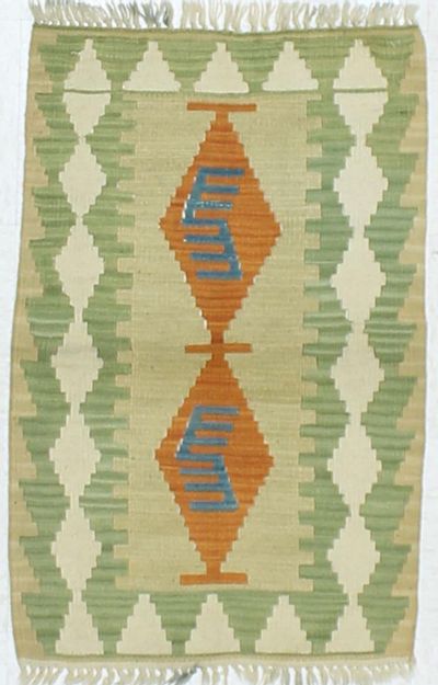 Green Kilim Rug #855 • 2′1″ x 3′1″ • 100% Wool