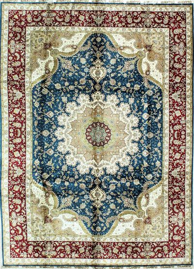 Light Blue Cezaevi Rug #625 • 7′1″ x 9′10″ • 100% Silk