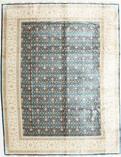 Blue Cezaevi Rug #1550 • 9′0″ x 11′11″ • 100% Silk