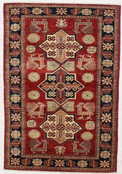 Red Kazak Rug #7311 • 3′11″ x 5′10″ • 100% Wool