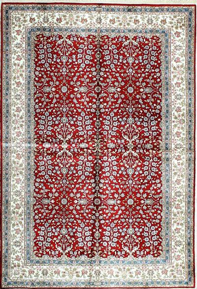 Red IMZALI Rug #1148 • 4′0″ x 5′10″ • 100% Silk