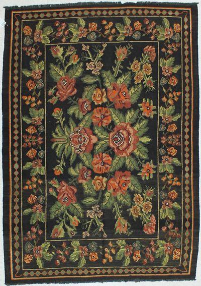 Black Kilim Rug #415 • 5′8″ x 8′0″ • 100% Wool