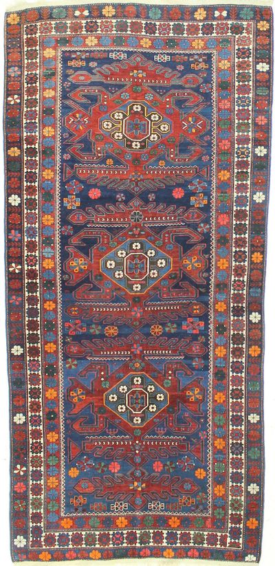 NAVY Caucasian Antique Rug #7318 • 4′8″ x 10′2″ • 100% Wool