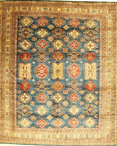 Blue Kazak Rug #1227 • 10′7″ x 12′7″ • 100% Wool