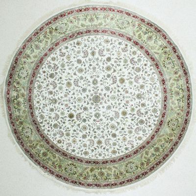 Light Green Signed Silk Rug #502 • 9′2″ x 9′2″ • 100% Silk