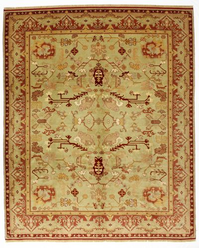 Light Green Ushak Rug #711 • 9′4″ x 11′5″ • 100% Wool