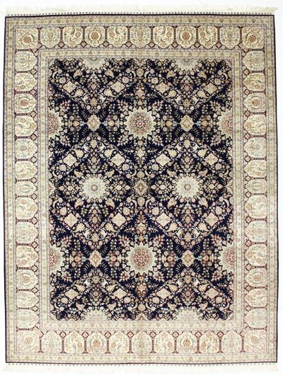 NAVY Cezaevi Rug #8609 • 9′2″ x 11′9″ • 100% Silk