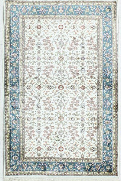White Signed Silk Rug #1121 • 2′8″ x 4′0″ • 100% Silk