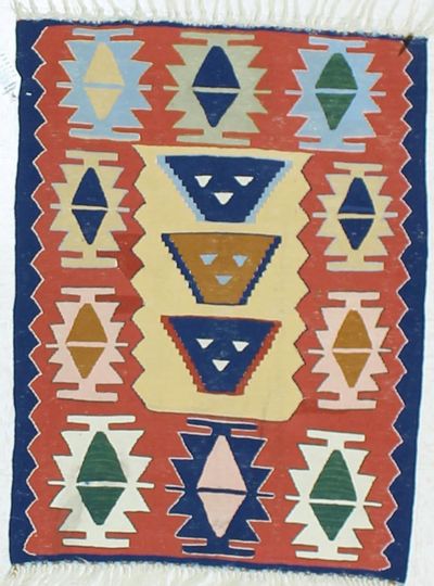 Multicolor Kilim Rug #877 • 2′9″ x 3′7″ • 100% Wool