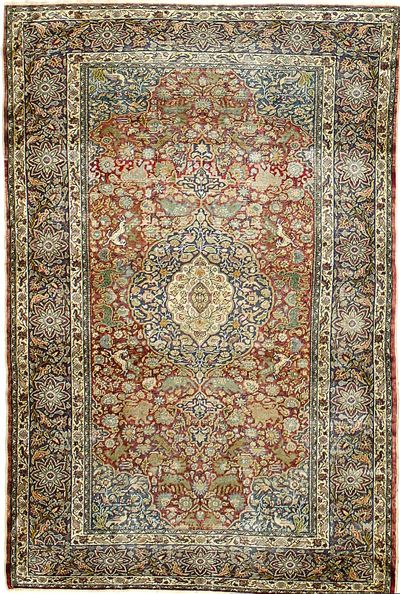 Red Kayseri Rug #7328 • 4′7″ x 7′0″ • Silk on Cotton