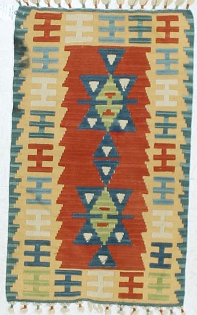 Red Kilim Rug #849 • 2′0″ x 3′2″ • 100% Wool
