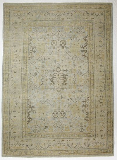 Light Blue Ushak Rug #8734 • 8′10″ x 12′2″ • Wool on Cotton