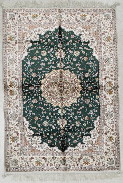 Green SILK Rug #1602 • 4′0″ x 5′10″ • 100% Silk