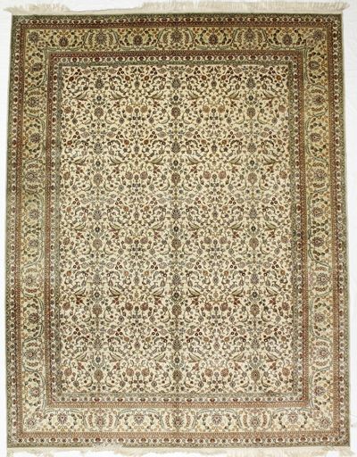 Ivory Signed Silk Rug #507 • 9′3″ x 11′11″ • 100% Silk