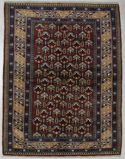 BURGUNDY Shirvan Rug #1729 • 4′3″ x 5′5″ • 100% Wool