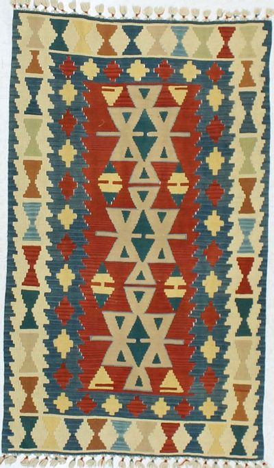 Red Kilim Rug #850 • 3′3″ x 5′7″ • 100% Wool