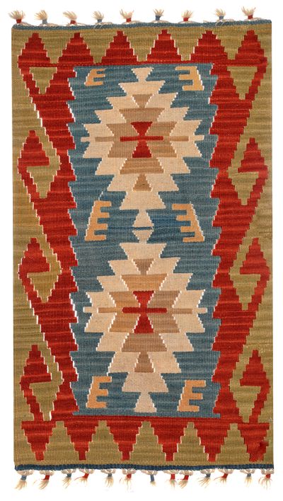 Blue Kilim Rug #465 • 1′10″ x 3′2″ • 100% Wool