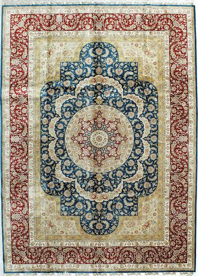 Blue Cezaevi Rug #396 • 7′2″ x 10′0″ • 100% Silk