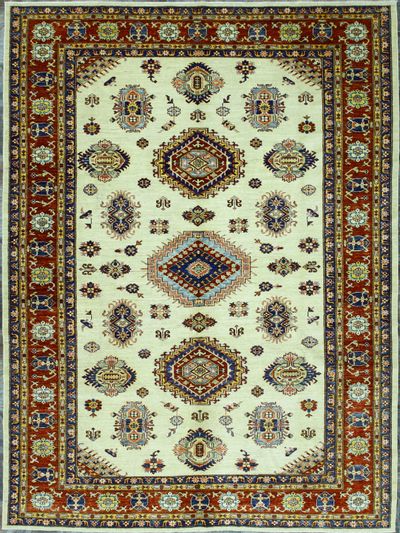 Ivory Kazak Rug #8361 • 6′9″ x 9′1″ • Wool on Cotton
