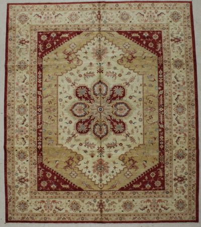 Red Ushak Rug #8802 • 8′3″ x 9′6″ • 100% Wool