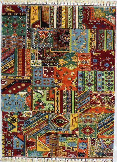 Multicolor Patchwork Rug #379 • 5′6″ x 7′5″ • 100% Wool