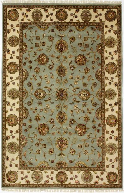 Light Blue Silk Flower Rug #1184 • 6′0″ x 9′2″ • Wool on Silk