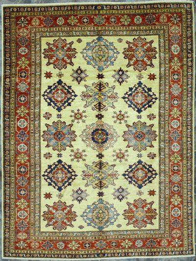 Ivory Kazak Rug #845 • 6′1″ x 8′1″ • 100% Wool