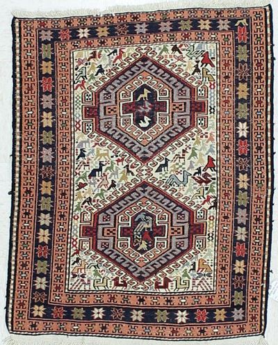 Ivory Kilim Rug #429 • 2′7″ x 3′4″ • 100% Wool