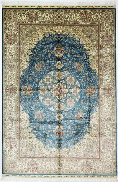 LT BLUE Cezaevi Rug #7456 • 6′0″ x 9′0″ • 100% Silk