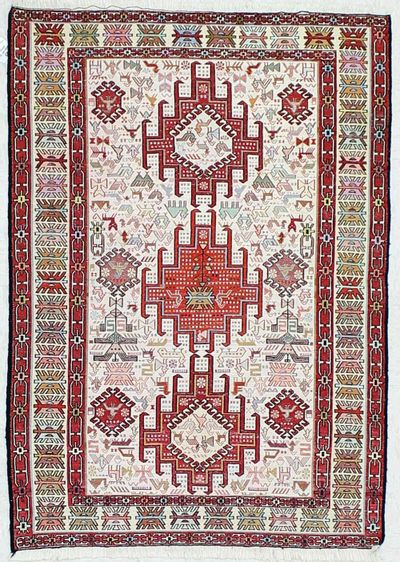 Ivory Sumak Rug #461 • 3′4″ x 4′9″ • 100% Wool