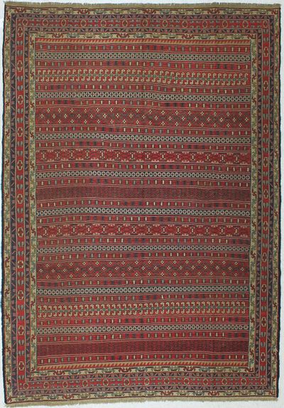 Red Kilim Rug #416 • 6′3″ x 8′10″ • 100% Wool