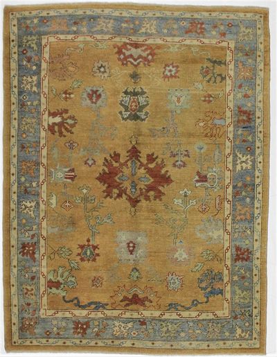 beige Ushak Rug #8499 • 5′1″ x 6′9″ • 100% Wool