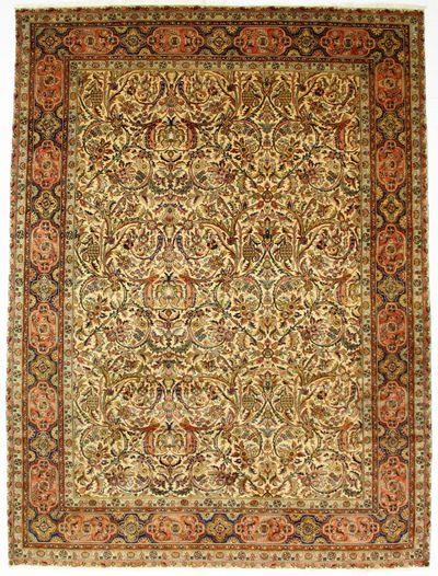 Ivory Tabriz Rug #713 • 9′0″ x 12′1″ • 100% Wool