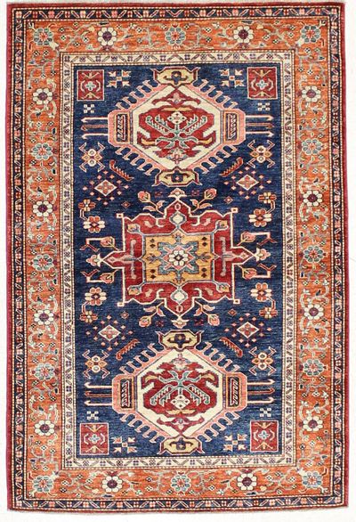 NAVY Kazak Rug #6758 • 4′1″ x 6′0″ • 100% Wool