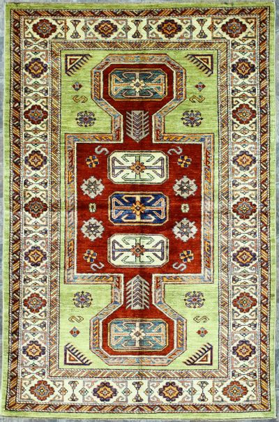 Light Green Kazak Rug #1236 • 3′11″ x 6′1″ • 100% Wool