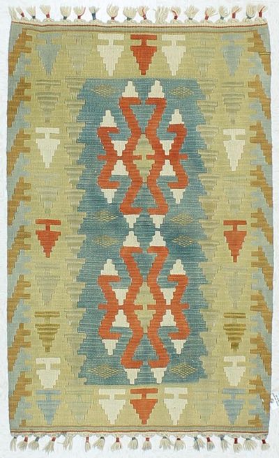 Blue Kilim Rug #459 • 2′7″ x 4′1″ • 100% Wool
